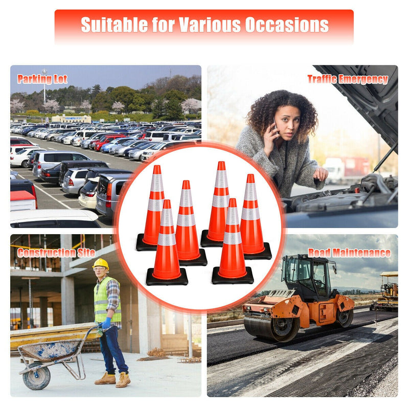 Load image into Gallery viewer, 6PCS Traffic Cones, 28&quot; PVC Safety Road Parking Cones Driving Construction Cones - GoplusUS
