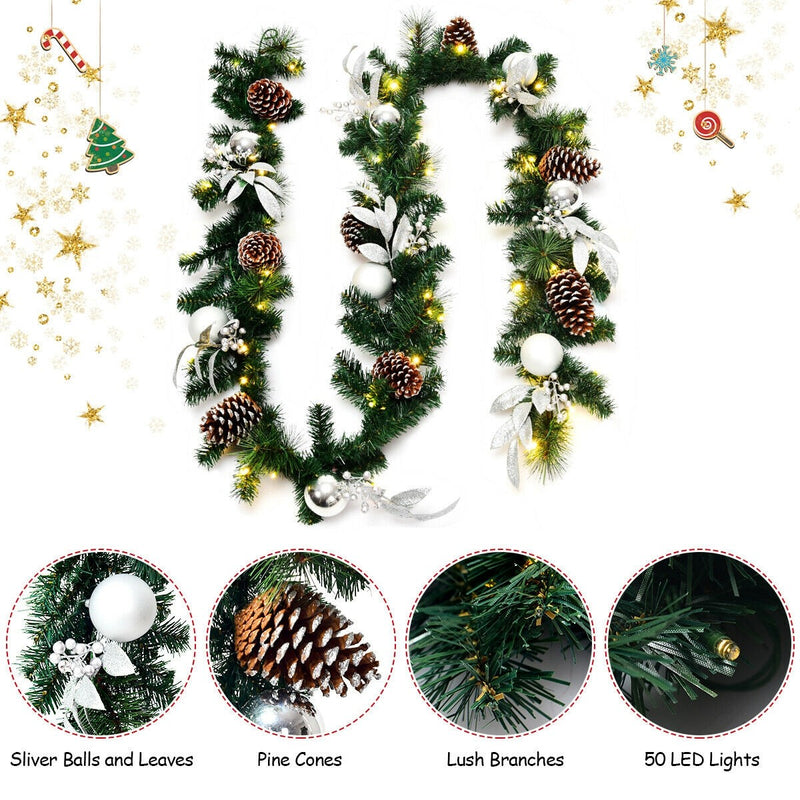 Load image into Gallery viewer, 9FT Pre-lit Christmas Garland, with 50 LED Lights - GoplusUS

