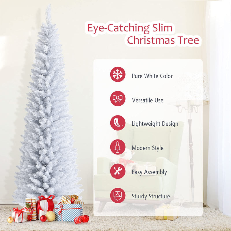 Load image into Gallery viewer, 5FT / 6FT / 7FT Pencil Christmas Tree, Artificial Slim White Christmas Tree - GoplusUS
