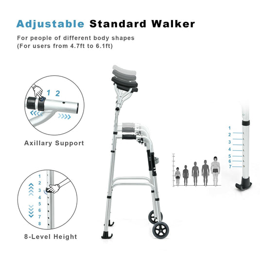 Foldable Standard Walker, Aluminum Alloy Rehabilitation Auxiliary Walker - GoplusUS