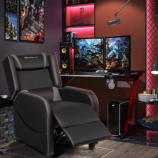 Goplus Massage Gaming Recliner Chair, Racing Style PU Leather Single Recliner Sofa with Footrest - GoplusUS