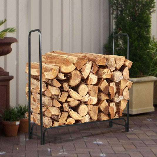 4FT Firewood Rack, Heavy Duty Log Storage Holder w/Sturdy Steel Tubular Frame - GoplusUS