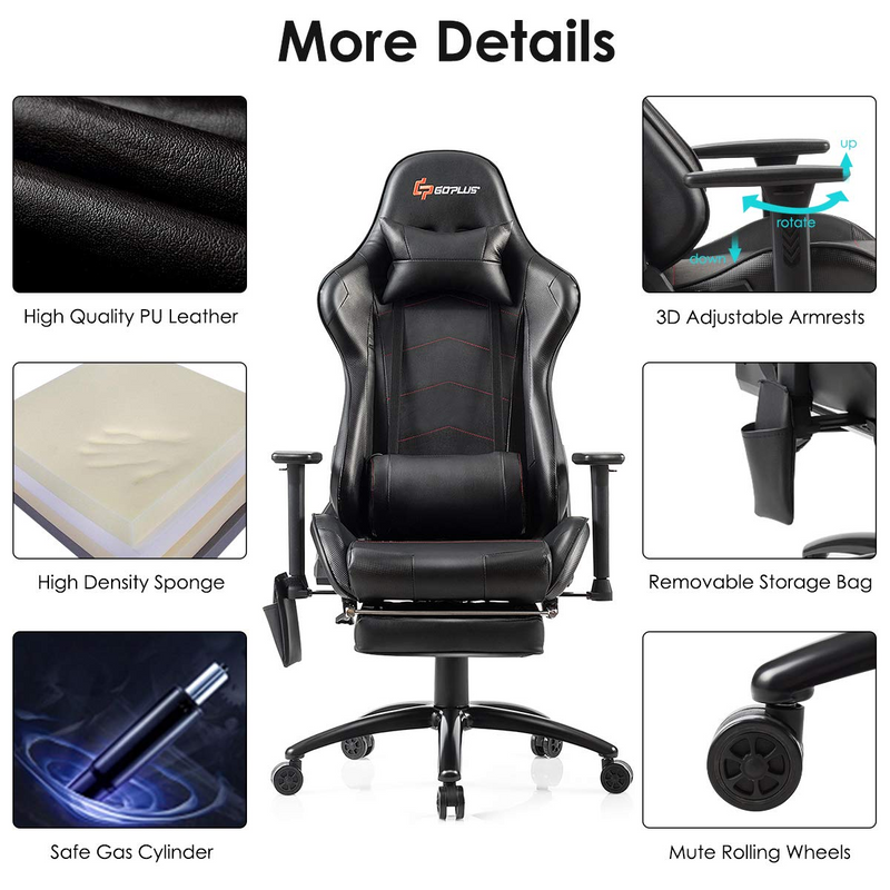 Load image into Gallery viewer, Goplus Massage Gaming Chair, Reclining Backrest, Handrails and Seat Height Adjustment Racing Computer Office Chair - GoplusUS

