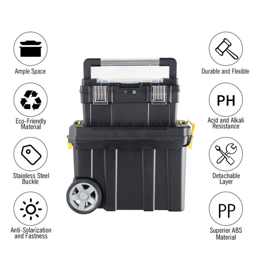 2-in-1 Tool Box Portable Rolling Toolbox Storage Solution Multi-Purpose Plastic Organizer Set - GoplusUS