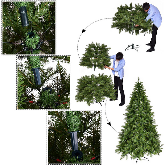Goplus Pre-lit Christmas Tree, 8FT Premium Hinged Spruce Tree - GoplusUS
