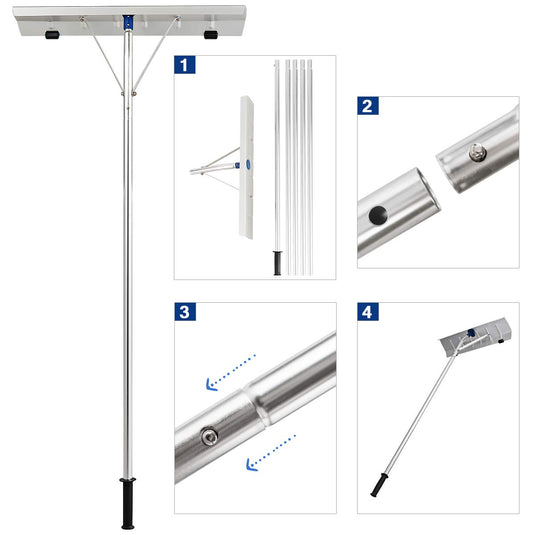 Goplus Aluminum Snow Rake, Lightweight Snow Removel Tool w/ 26 inch Width Blade (5ft to 20ft) - GoplusUS