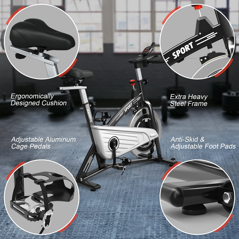 Load image into Gallery viewer, Indoor Exercise Cycling Bike, Smooth Belt Drive Stationary Bike W/ Heart Rate, LCD Monitor - GoplusUS
