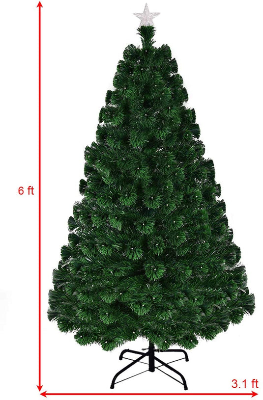 Artificial Christmas Tree Pre-Lit Optical Fiber Tree 8 Flash ModesLED Lights & Metal Stand - GoplusUS