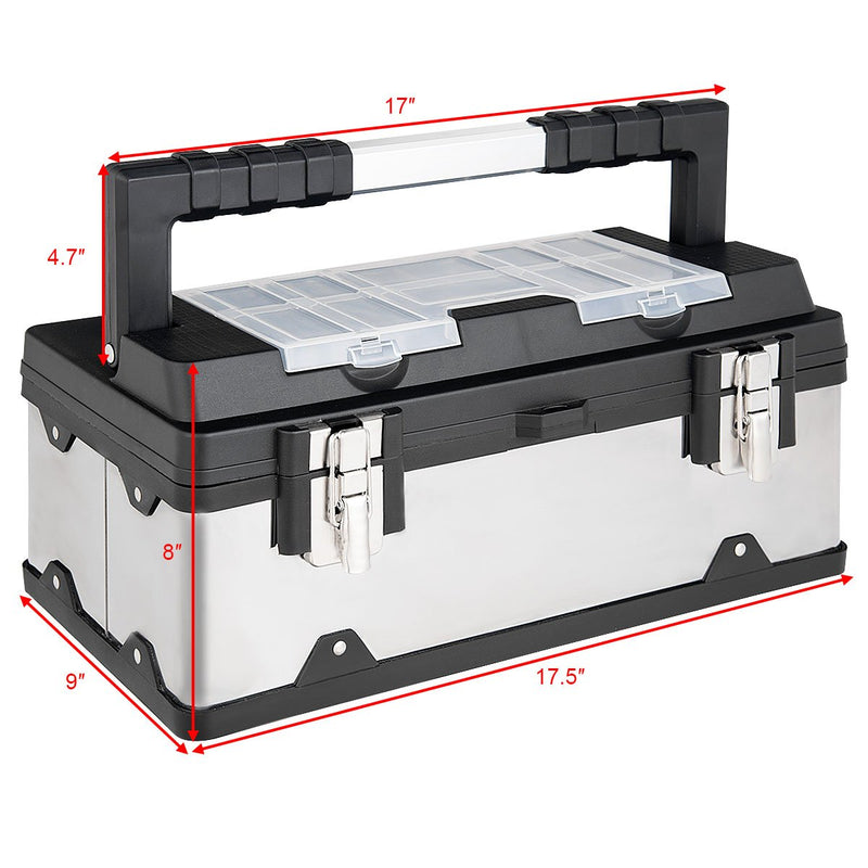 Load image into Gallery viewer, Portable Tool Box 19In Toolbox Lockable Cabinet Tool Storage Box Stainless Steel Organizer
