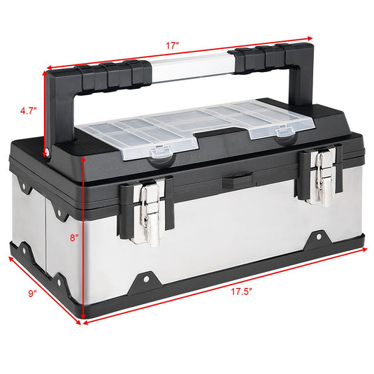 Portable Tool Box 19In Toolbox Lockable Cabinet Tool Storage Box Stainless Steel Organizer