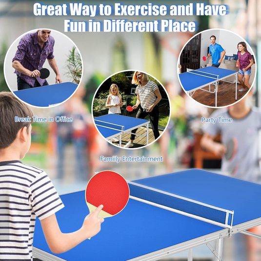 Goplus Portable Tennis Table, 100% Preassembled,2 Table Tennis Paddles and Ping Pong Balls - GoplusUS