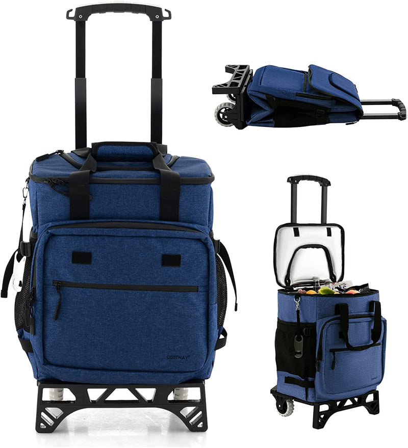 Load image into Gallery viewer, Goplus 50-Can Collapsible Rolling Cooler, 3-in-1 Portable Insulated Soft Cooler Bag w/Movable Wheels
