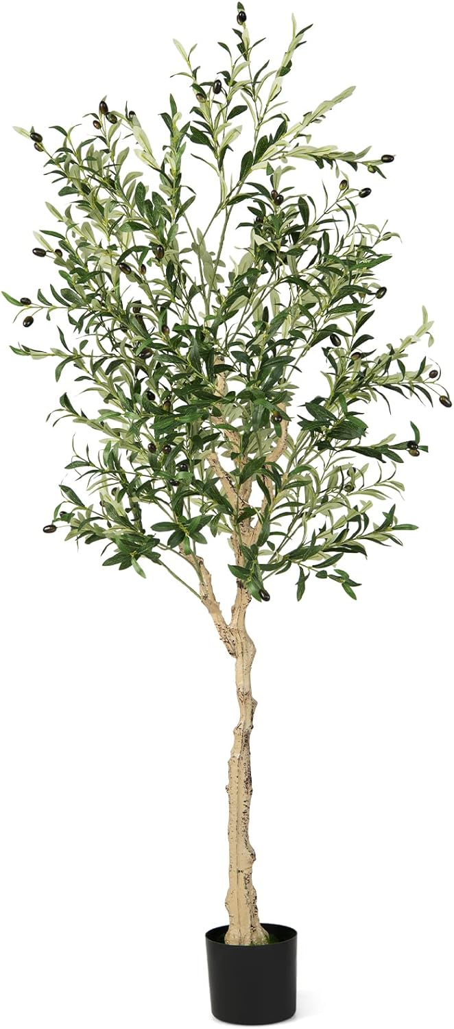 Load image into Gallery viewer, Goplus 6ft Artificial Olive Tree, Tall Fake Potted Olive Silk Tree with Planter
