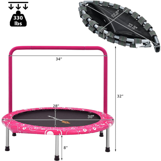36Inch Kids Trampoline, Foldable Mini Rebounder with Full Covered Handle and Safety Pad - GoplusUS