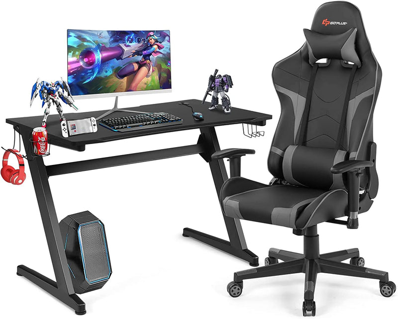 Load image into Gallery viewer, Goplus Gaming Desk &amp; Chair Combo Set, Racing Style Home Office Chair &amp; Desk w/Cup Holder, Headphone Hook &amp; Mouse Pad - GoplusUS
