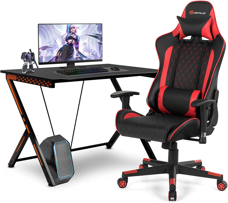 Load image into Gallery viewer, Goplus Gaming Desk &amp; Chair Combo Set, Racing Style Home Office Gamer Workstation w/Massage Lumbar Support &amp; Headrest - GoplusUS
