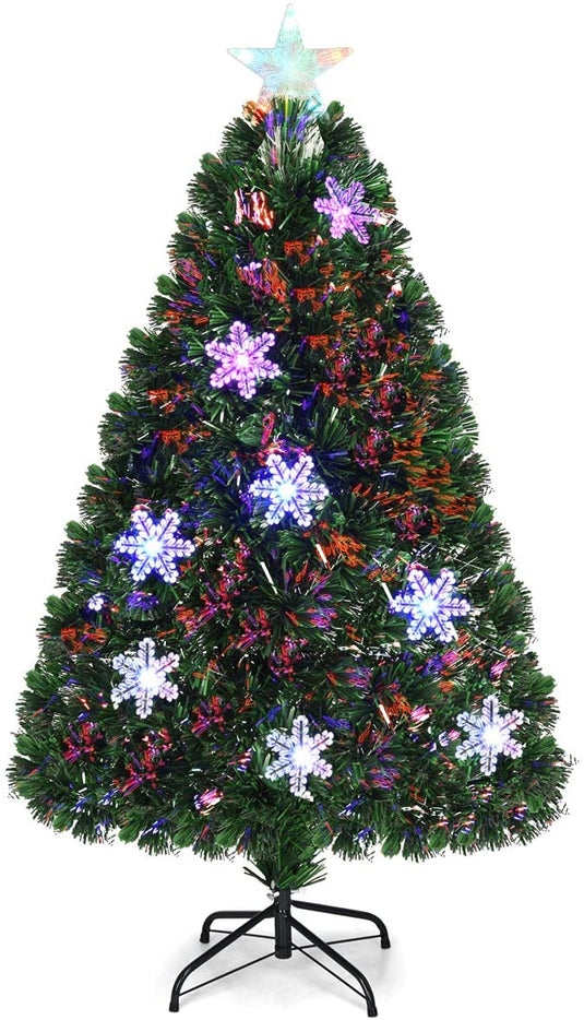 Pre-Lit Fiber Optic Artificial Christmas Tree, with Multicolor Led Lights and Snowflakes