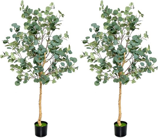 Goplus 5.5ft Artificial Eucalyptus Tree, Tall Faux Eucalyptus Stems Fake Plants in Pot with 517 Silver Dollar Leaves