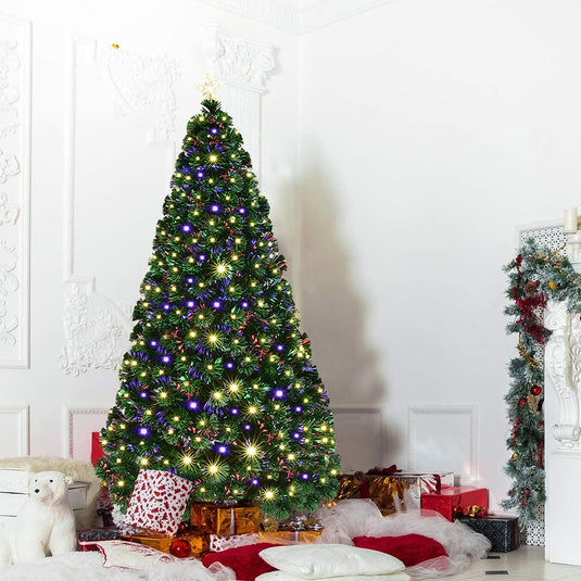 Artificial Christmas Tree Pre-Lit Optical Fiber Tree 8 Flash ModesLED Lights & Metal Stand - GoplusUS