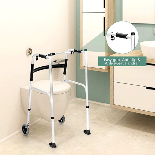 Foldable Standard Walker, Lightweight Aluminum Alloy Rehabilitation Auxiliary Walker - GoplusUS