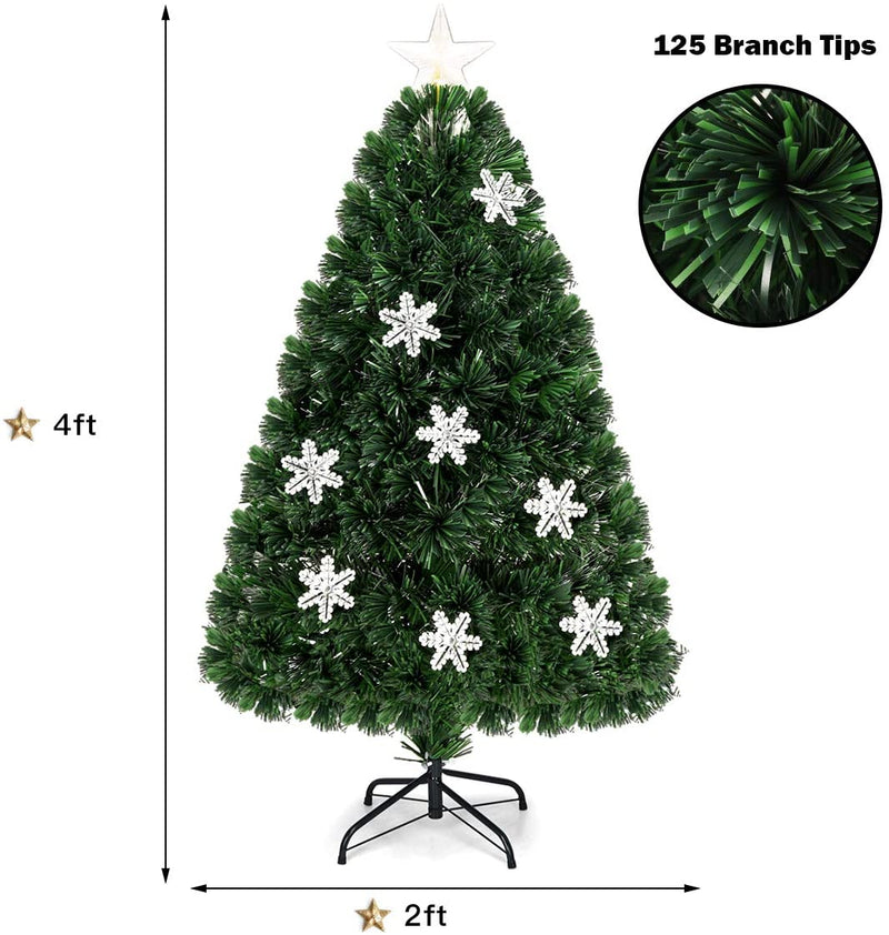 Load image into Gallery viewer, Pre-Lit Fiber Optic Artificial Christmas Tree, with Multicolor Led Lights and Snowflakes
