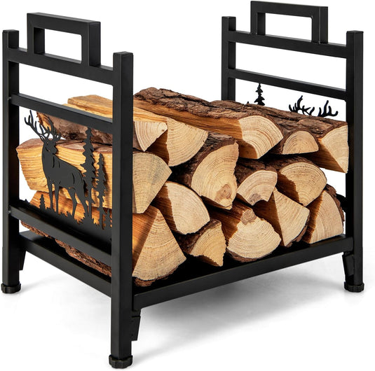 Goplus Firewood Rack Outdoor, 4 FT Metal Log Storage Rack with Mesh Sides & Base