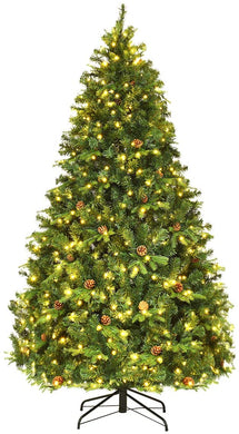 7ft Pre-Lit Artificial Christmas Tree, Premium Spruce Hinged Tree with 460 LED Lights - GoplusUS