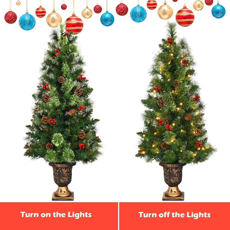Load image into Gallery viewer, 4 FT Christmas Tree Pre-Lit Tabletop Artificial Entrance Tree with 60 Led Lights - GoplusUS
