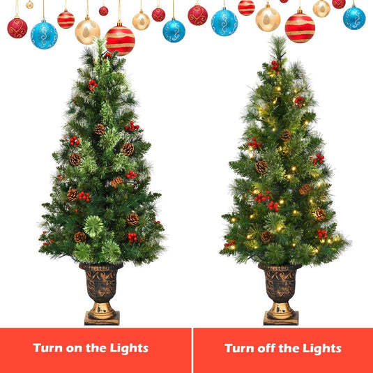 5 FT Christmas Tree Pre-Lit Tabletop Artificial Entrance Tree with 100 Led Lights - GoplusUS