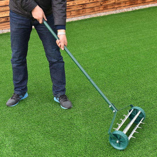 18-inch Rolling Lawn Aerator Garden Yard Rotary Push Tine Spike Soil Aeration Heavy Duty - GoplusUS