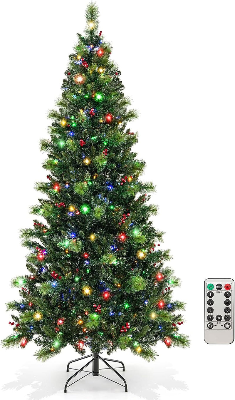 Load image into Gallery viewer, Goplus Pre-Lit Artificial Christmas Tree, Hinged Xmas Tree with 670 PVC &amp; Pine Needles Branch Tips
