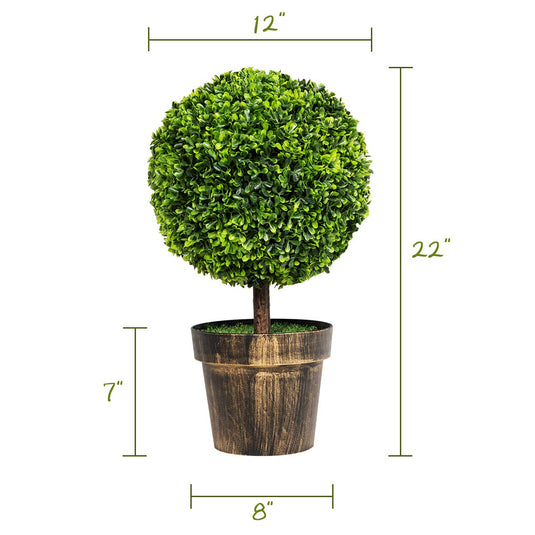 22" Artificial Ball Shaped Tree, Boxwood Tabletop Plant - GoplusUS