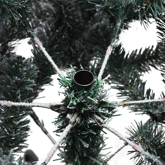 6FT/9FT  Snow Flocked Christmas Tree, Hinged Pine Tree - GoplusUS