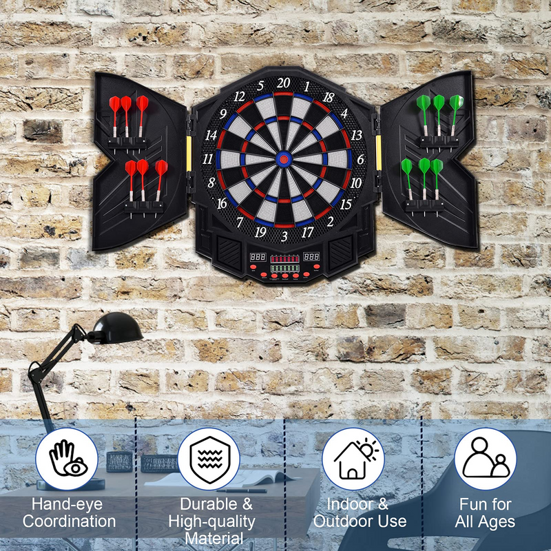 Load image into Gallery viewer, Professional Electronic Dart Board Cabinet Set Dartboard Game Room LED Display
