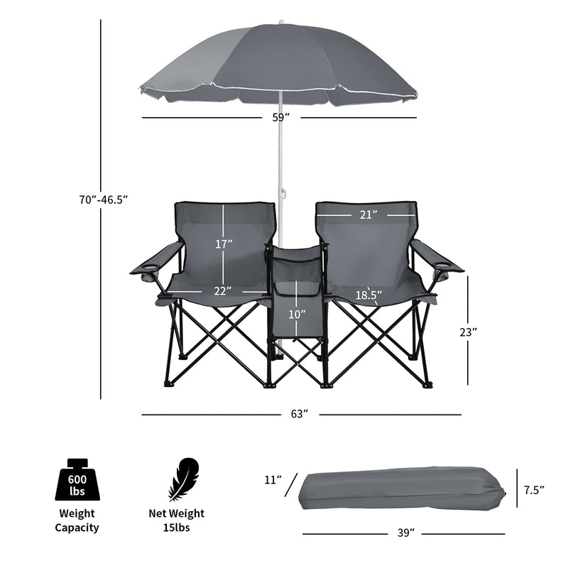 Load image into Gallery viewer, Double Folding Picnic Chairs Umbrella Mini Table Beverage Holder Carrying Bag - GoplusUS
