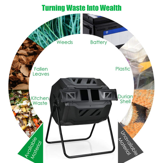 43 Gallon Composting Tumbler, Dual Chamber High Volume Compost with 2 Sliding Doors - GoplusUS