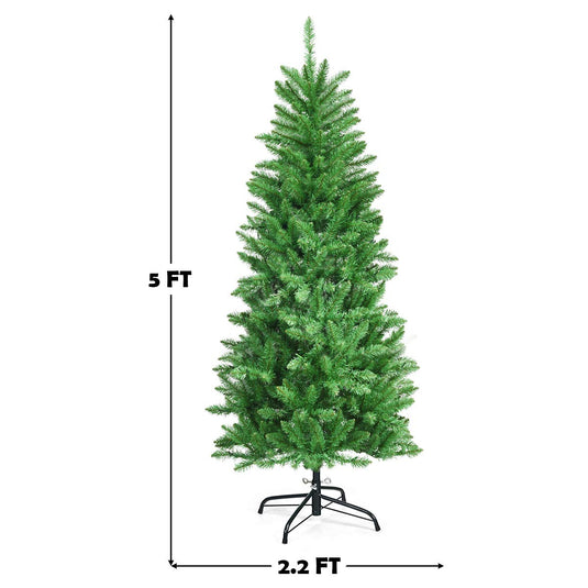 Goplus 5ft Pre-lit Artificial Christmas Tree, Hinged Fir Pencil Christmas Tree with Lights - GoplusUS
