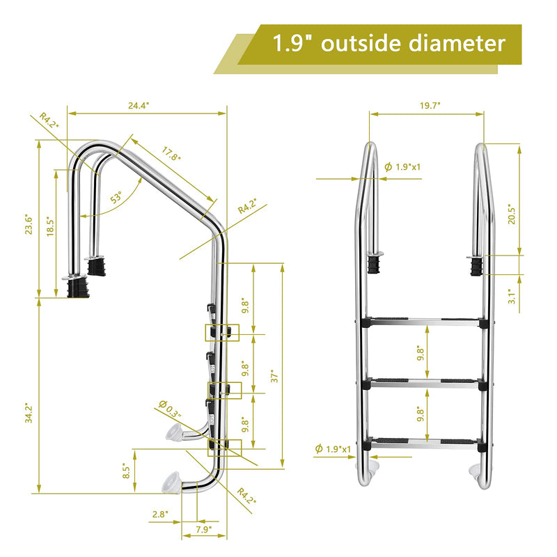 Load image into Gallery viewer, Swimming Pool Ladder, 3-Step In-Ground Stainless Steel Step for Indoor/Outdoor Pool
