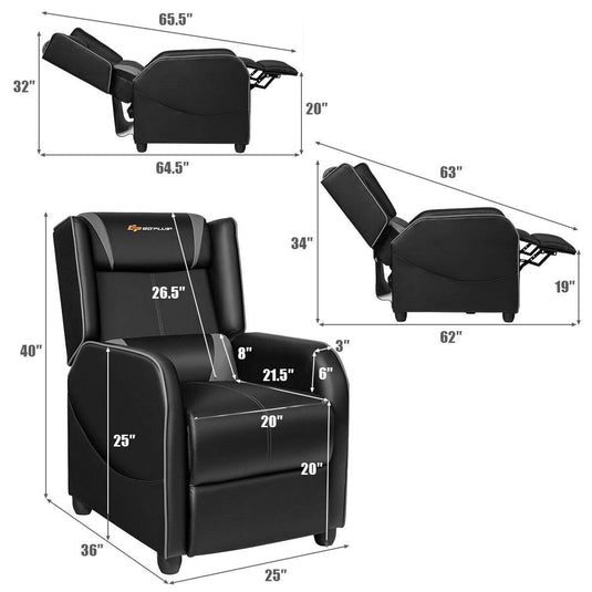Goplus Massage Gaming Recliner Chair, Racing Style PU Leather Single Recliner Sofa with Footrest - GoplusUS