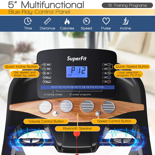 Goplus 3.75HP Folding Treadmill with Incline, Electric Superfit Treadmill w/App Control, 12 Preset & 3 Custom Programs - GoplusUS