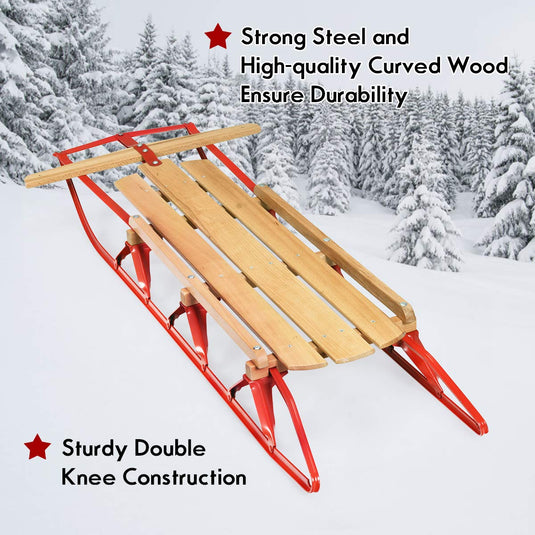 Wood Sled, 54" Steel & Wood Sled Pull Steering Snow Slider Sleigh Toboggan