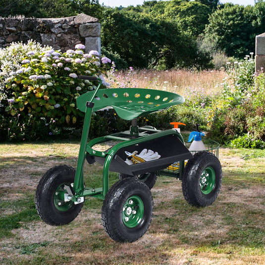 Garden Cart Gardening Workseat w/Wheels - GoplusUS