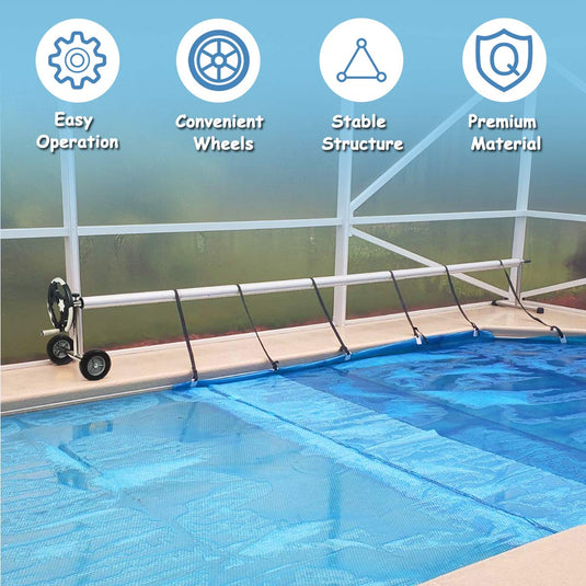  Goplus 22FT Pool Cover Reel Set, Adjustable Aluminum
