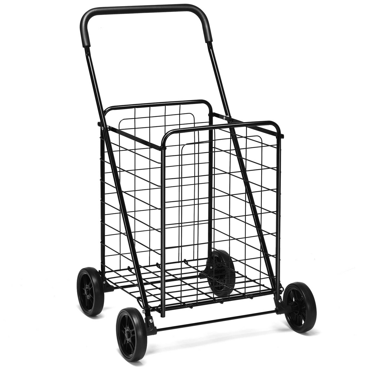 Goplus Folding Shopping Cart, Light Weight Utility Grocery Cart with Wheels, Portable Cart - GoplusUS