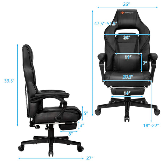 Massage Gaming Chair, Seat Height Adjustment Racing Computer Office Chair - GoplusUS