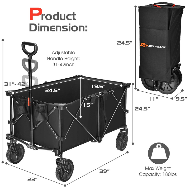 Load image into Gallery viewer, Goplus Collapsible Wagon Cart, 7.5Cu. ft Easy to Fold Garden Utility Trolley w/ Carry Bag (Black) - GoplusUS
