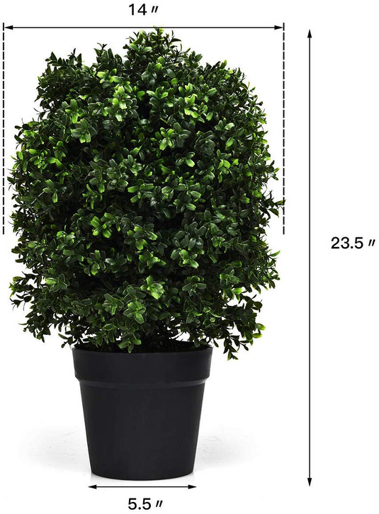 Goplus 2 Pack 2Ft Artificial Boxwood Topiary Ball Tree, UV-Proof Realistic Leaves & Cement-Filled Pot - GoplusUS