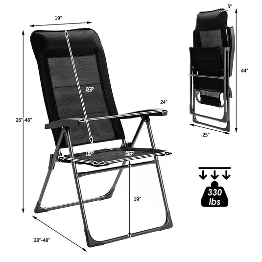 Folding Patio Sling Chairs, Portable Dining Chair with Headrest - GoplusUS