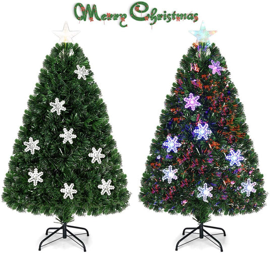 Pre-Lit Fiber Optic Artificial Christmas Tree, with Multicolor Led Lights and Snowflakes