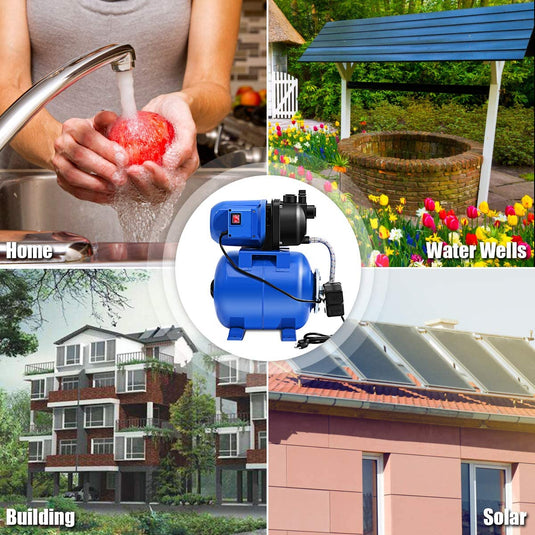 Blue 1.6 HP Shallow Well Pump with Pressure Tank Irrigation Pump Automatic  Water Booster Pump For Home Garden Lawn Farm